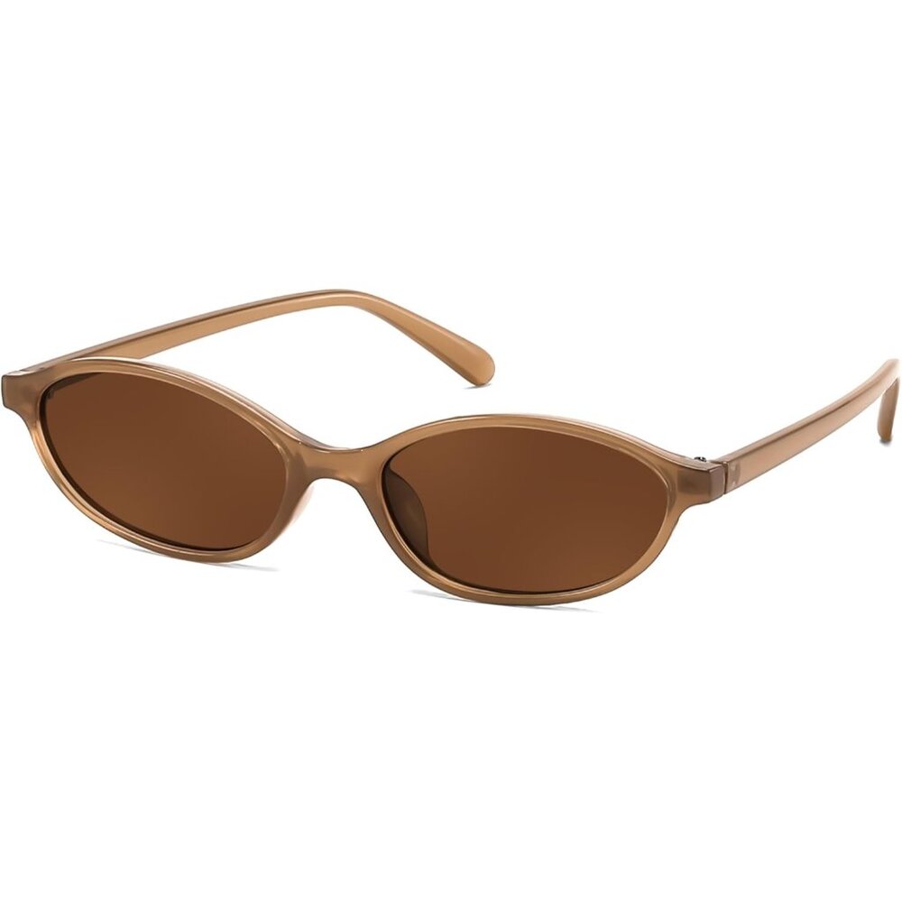 Women's Retro Sunglasses Eye Narrow Trendy plastic Brown frames Sunnies Shades